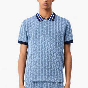 Polo homme à imprimé monogramme géométrique 2026, coupe ajustée, manches courtes, col à revers, bleu ciel et marine, style smart-casual, vêtement HD - Product Image 6