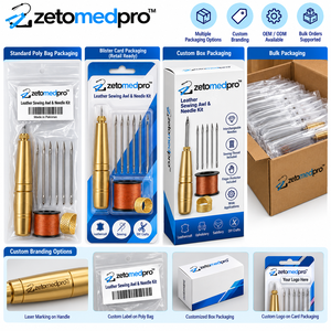 Kit de Costura de Cuero con Aguja y Punzón de Madera, 5 Agujas Intercambiables, Hilo de Cobre y Dedal ZetomedPro - Product Image 5