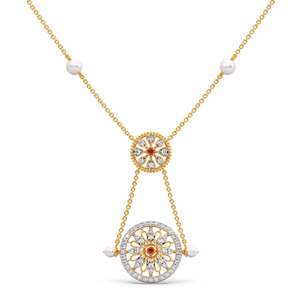 Collar de Diamantes con Medallón Floral Doble, Detalles en Piedra Blanca y Elegante Diseño Circular Colgante - Product Image 1