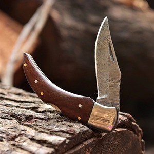 Couteau de poche industriel artisanal OEM/ODM en acier Damas, lame droite à pointe clip, 3 mm, manche en bois, à changement rapide - Product Image 4