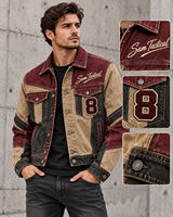 Veste en jean vintage patchwork pour homme, col rabattu, boutonnage simple, color block, vêtement d'extérieur automne, prix de gros