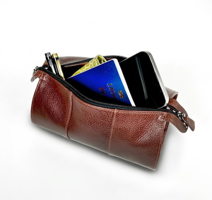 [Article Nouveau] Pochette zippée multifonctionnelle en cuir véritable Castello Classic de haute qualité, noire, marron, pour cosmétiques et articles de toilette - Product Image 5