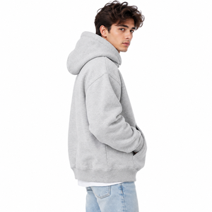 <b>Men</b> Winter Plain Fleece Pullover Hoodie with Front Pouch Pocket Dropped Shoulders Ribbed Cuffs Regular Fit for Apparel Sourcing - Product Image 3
