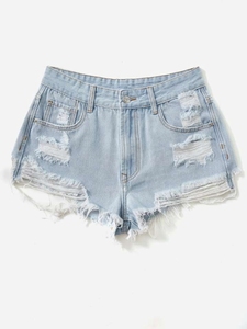 Shorts en jean déchirés pour femmes, de haute qualité, respirants, en coton, décontractés, pour l'été, style streetwear, logo personnalisé - Product Image 4