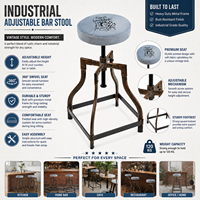 Industrieller Verstellbarer Barhocker |   Vintage Metall Küchenbarhocker |   Rustikaler Drehstuhl für Esszimmer, Café, Hotel, Restaurant und Zuhause