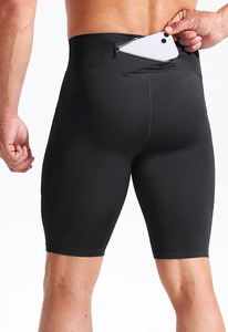 Pantalones Cortos de Compresión de Cintura Alta para Hombre, Color Sólido, Spandex y Poliéster, Secado Rápido, Estilo Deportivo, con Bolsillos, Cortos - Product Image 2