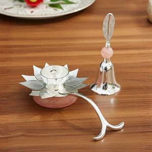 Premium German <b>Silver</b> Lotus Diya with Bell Set | Polished Decorative Oil <b>Lamp</b> Deepak for Diwali Puja - Product Image 1