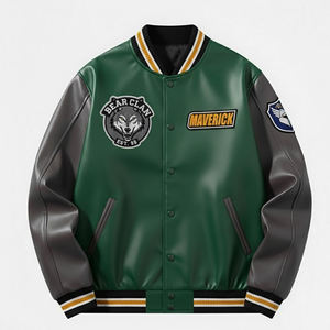 Chaquetas Varsity de Invierno de Forro Polar Estilo Cool Personalizadas, Chaquetas Varsity de Cuero Tipo Bomber para Hombre - Product Image 1