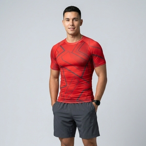 OEM Custom Men's Sporty Jersey Half Sleeve Compression Fitness Shirt Stretch Athletic Gym Workout Performance Apparel - Product Image 1