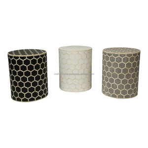 100% Real Bone Inlay <b>Bedside</b> <b>Table</b> Design Stool in <b>Black</b> Bone Inlay Side <b>Table</b> India for Living Room Furniture for home decor - Product Image 5