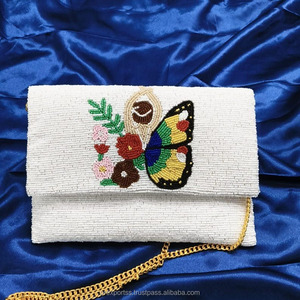 Bolso de mano con cuentas hecho a mano con bordado Floral de mariposa, bolso de fiesta de boda de lujo, bolso de noche personalizado de diseñador - Product Image 1