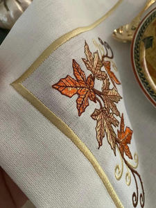 ชุดผ้าปูโต๊ะและผ้าเช็ดปากปักลายใบไม้ฤดูใบไม้ร่วงแบบดั้งเดิมสุดหรู ซักได้ สีเบจ ผ้าฝ้าย สำหรับใช้ในบ้าน งานแต่งงาน และงานอีเว้นท์ต่างๆ - Product Image 4