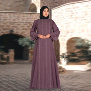 Abaya Modesta de Tela Nida con Delicados Adornos de Cristal, Talla Grande, Corte Recto, Manga Larga, Largo hasta el Suelo, para Mujeres Musulmanas - Product Image 2