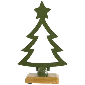 Metal Winter <b>Tree</b> with Star <b>Topper</b> Metal Christmas Tealight Holder With Mango Wood Base - Product Image 3