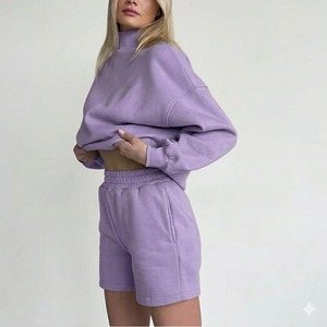 Designer <b>Long</b> Sleeve Athletic Hoodie and Shorts <b>Matching</b> Fleece Outfit Youth Casual Embroidered Sweatshirt Shorts Set - Product Image 4