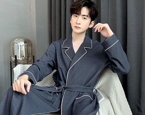 Bata de Baño de Algodón para Hombre, Manga Larga, Lisa, Ecológica, Cómoda, Tipo Kimono, Camisón, Pijama para Primavera, Verano y Otoño - Product Image 3