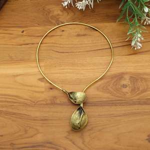Handcrafted Leaf Choker hassle <b>Necklace</b> <b>Statement</b> Collar | Antique Gold Nature Inspired Jewelry Gift - Product Image 1