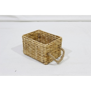 Panier de rangement rectangulaire en jacinthe d'eau tressée à un seul niveau, style campagnard, organisateur de maison pour salle de bain et salon - Product Image 2