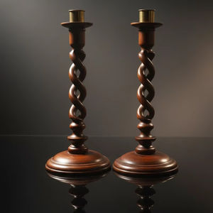 Juego de Candelabros de Madera Vintage con Diseño de Espiral de Cebada, Portavelas de Roble Hecho a Mano, Soporte de Pilar de Madera Retro, Adorno Decorativo para el Hogar - Product Image 1