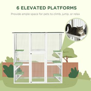 Refugio de Madera para Gatos Silvestres, Catio Grande con Interior Amplio, 6 Plataformas Altas, Techo con Protección Contra la Intemperie, Jaula para Mascotas - Product Image 6