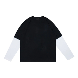 Conjunto de Dos Piezas de Ropa Urbana para Hombre de Alta Calidad, Camiseta Holgada con Hombros Caídos, Corte Holgado, Color en Contraste, Manga Larga, Estilo en Capas - Product Image 3