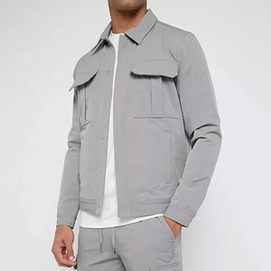 Ensemble de survêtement d'hiver haut de gamme à manches longues, col rabattu, style décontracté, couleur unie, respirant, en polyester, pour le printemps - Product Image 1