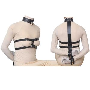 Black Leather <b>Bodysuit</b> Restraint With Neck Collar And Lockable Straps For Full Body Control - Product Image 1