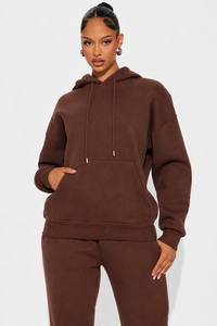 Ensemble de survêtement décontracté pour femme, marron, avec sweat à capuche et pantalon de jogging, coupe oversize, deux pièces, pour la détente - Product Image 3