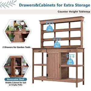 TOPMAX 66 \ "grande panca per invasatura in legno fattoria all'aperto 2 cassetti scaffali aperti postazione di lavoro giardino marrone cortile di stoccaggio - Product Image 4
