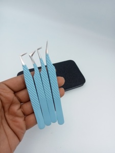 Ensemble de pinces à cils de précision à pointe lisse en acier inoxydable, étui crème, outil professionnel pour cils, 2 pièces, logo personnalisé, pointe ultra-fine - Product Image 3