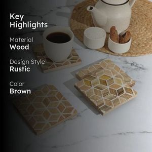 Curio Craft Resin <b>Square</b> Coasters <b>Set</b> with Mint Green Chevron Design Modern Eco-Friendly Non Slip Mats for Table Decoration - Product Image 4