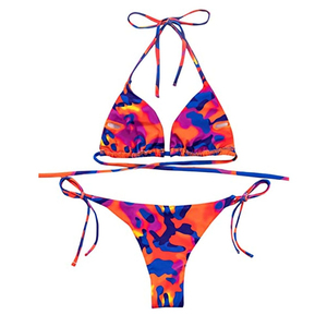Nouveau style 2K26 – Ensemble bikini triangle pour femme à imprimé abstrait vibrant, maillot de bain deux pièces à nouer, ajustable, pour la plage - Product Image 4