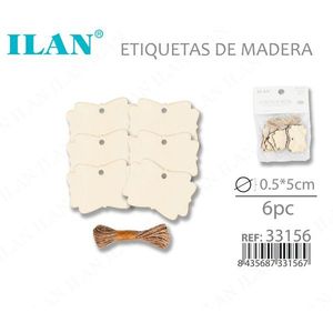 Etichette in Legno Ilan 5x0,5 Cm con Corda di Canapa, 6 Pezzi per Etichettatura Indumenti - Product Image 3