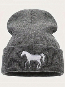 Gorro unisex bordado con diseño de caballo, 56-58 cm, gorro de punto informal para invierno, negro, blanco, gris, gorro para adultos, gorros para hombre - Product Image 6
