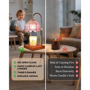 Adjustable Pink Candle Warmer Lamp with <b>Timer</b> Dimmer and Height for Birthday or Valentine's Day Great Gift for Women - Product Image 2