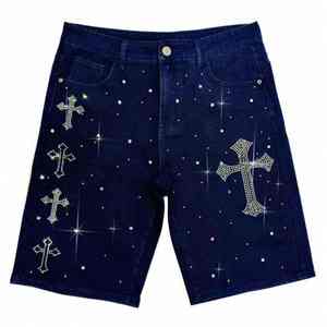 Men's <b>Gothic</b> Denim Bermuda Shorts 100% Cotton Casual Mid Waist Elastic Waist Woven Fabric - Product Image 3