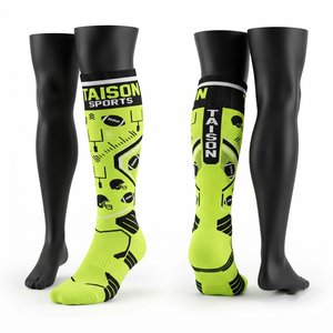 Men American Football <b>Socks</b> 380 GSM Premium <b>Wool</b>/Spandex Quick Dry Breathable Khaki Navy Custom Jacquard Logo - Product Image 3