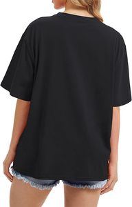 Camiseta Negra Holgada para Mujer con Estampado Celestial Dorado, Hombros Caídos, Manga Corta, Cuello Redondo, Estilo Bohemio, Top de Verano - Product Image 2