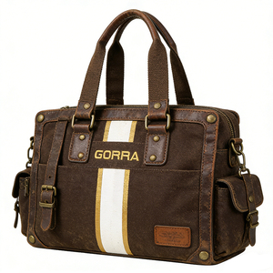 Retro Canvas Handbag with Leather Trim Unisex Vintage Style Shoulder Bag with Adjustable Strap - Product Image 3