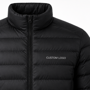 Doudoune noire pour homme, col montant, fermeture éclair, coupe-vent, rembourrage en polyester, vêtement d'hiver décontracté, logo frontal, coupe classique - Product Image 6