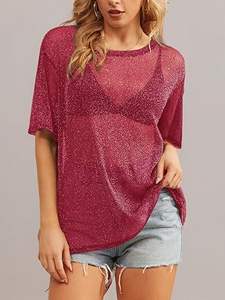 T-shirt en polyester à coupe classique, manches courtes en mesh transparent, respirant, pour yoga et entraînement, avec logo personnalisé, t-shirt en mesh à demi-manches - Product Image 4