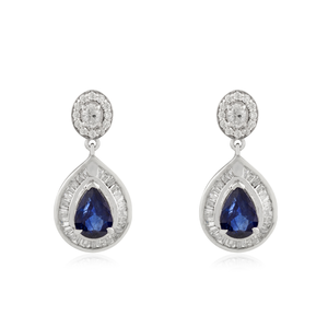 14K Gold Pear Sapphire and Diamond Cluster Drop Earrings - Product Image 2