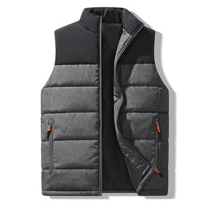 Men's <b>Black</b> Stand Collar Puffer <b>Vest</b> With Zipper Closure Windproof Casual Winter Outerwear 100% Polyester - Product Image 1