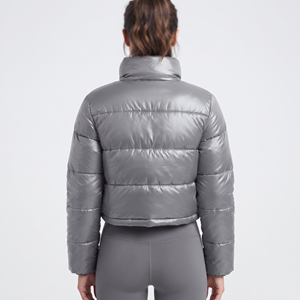 New Best Selling Women Puffer <b>Jackets</b> in <b>Crop</b> Style and Long Collar Full Sleeves Wholesale Rate OEM Customization - Product Image 3
