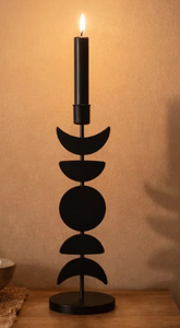 Modern <b>Gothic</b> Celestial Moon Phase <b>Candle</b> Stand – Matte Black Metal Taper <b>Candle</b> Holder with Star Topper for Witchy & Mystical - Product Image 6