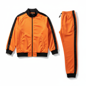 Ensemble de survêtement pour homme en coton épais, deux pièces, avec fermeture éclair contrastée, personnalisé, de luxe, de haute qualité, comprenant un sweat à capuche et un pantalon de survêtement - Product Image 1