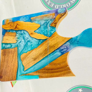 Planche de petit-déjeuner en bois d'acacia et résine époxy de conception de luxe planche de charcuterie en bois planche à découper en résine par FWE - Product Image 1