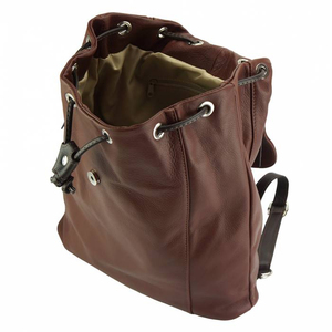 <b>Ladies</b> Leather <b>Backpack</b> Chocolate Brown Minimalist Design Flap Closure Adjustable Strap Travel Shoulder Bag - Product Image 4