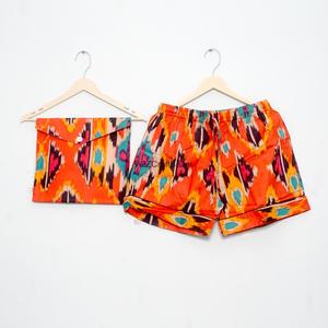 Elegante y Romántico Conjunto de Pijama Corto para Mujer, 100% Algodón Puro, Transpirable, de Secado Rápido, Estampado Floral, Cuello en V, Cierre con Cordón - Product Image 5