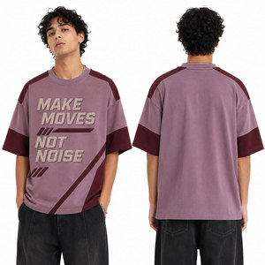 Camiseta de Estilo Moderno con Mangas Raglán Extra Grandes, Color Morado Borgoña en Contraste, Cuello Redondo, Diseño Casual con Letras Impresas y Relieve en la Parte Delantera - Product Image 2